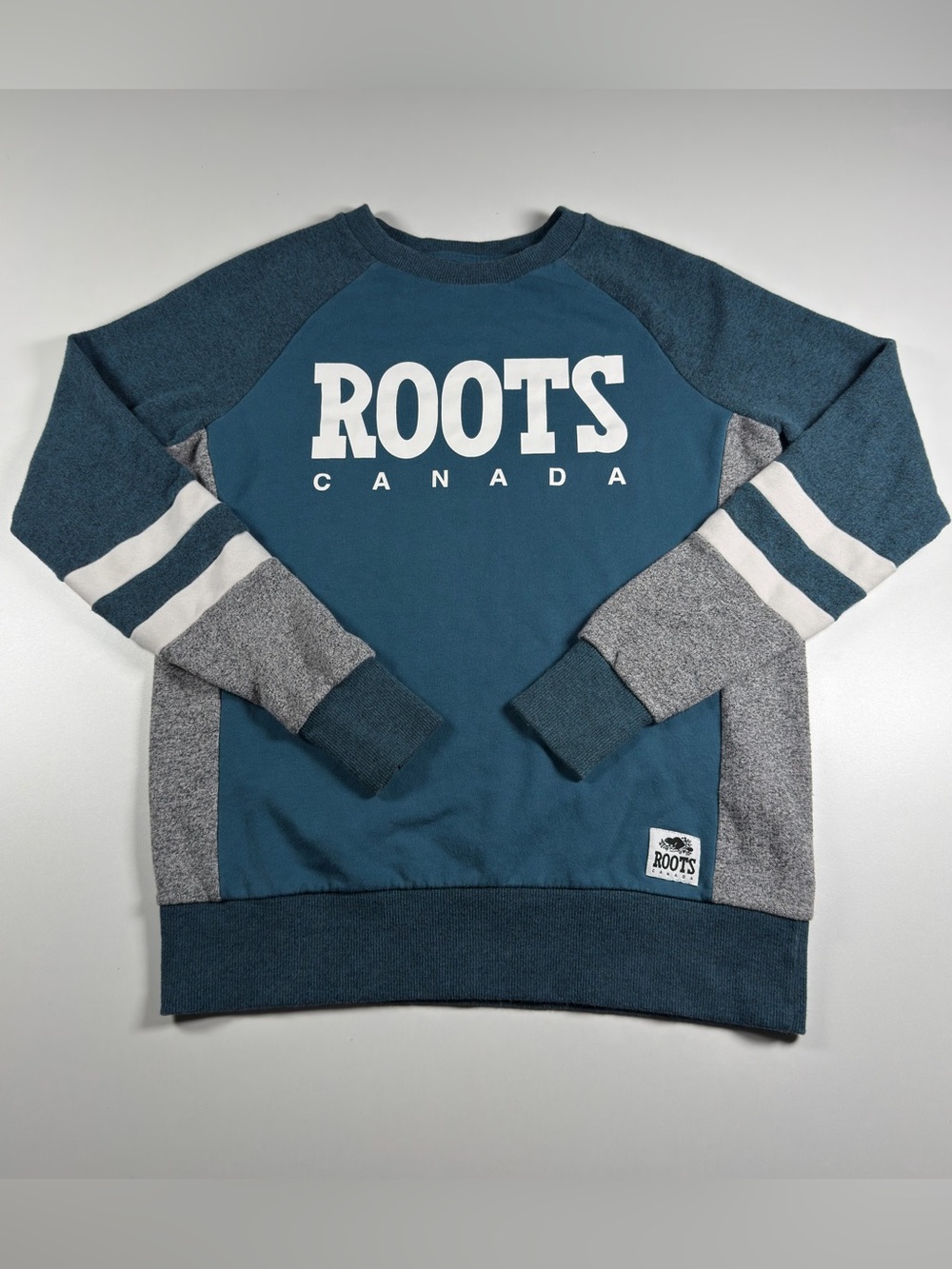 Roots Canada Teal Colorblock Crewneck Sweatshirt Size S Petite